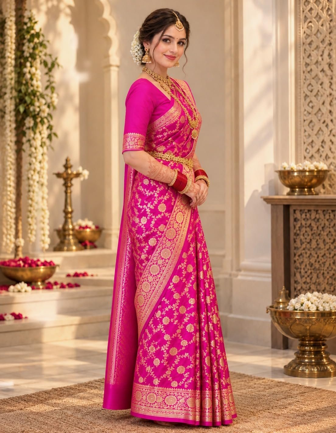Womens Heavy Zari Banarasi Kanjivaram Saree with Unstitched Blouse Piece - Image 4