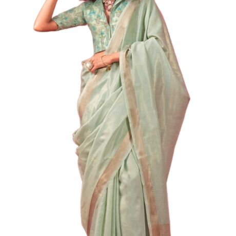 Women's Pure Soft Banarasi Tissue Silk Saree Saree With Unstitched Blouse (SKY BLUE)