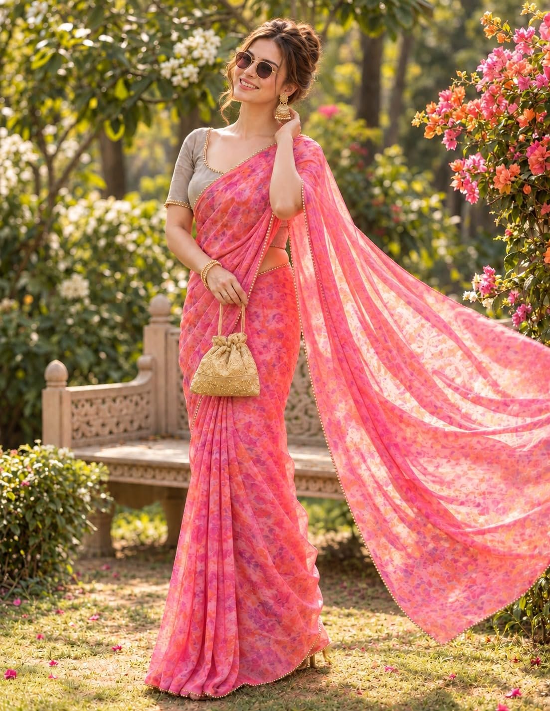 Womens Pure Georgette Designer Saree - Image 5