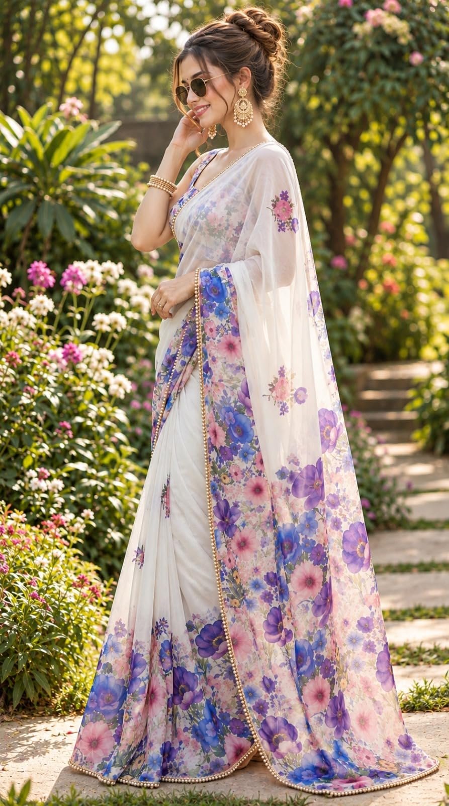Womens Pure Georgette Floral Printed Designer Saree | Elegant Daytime Wear - Image 5