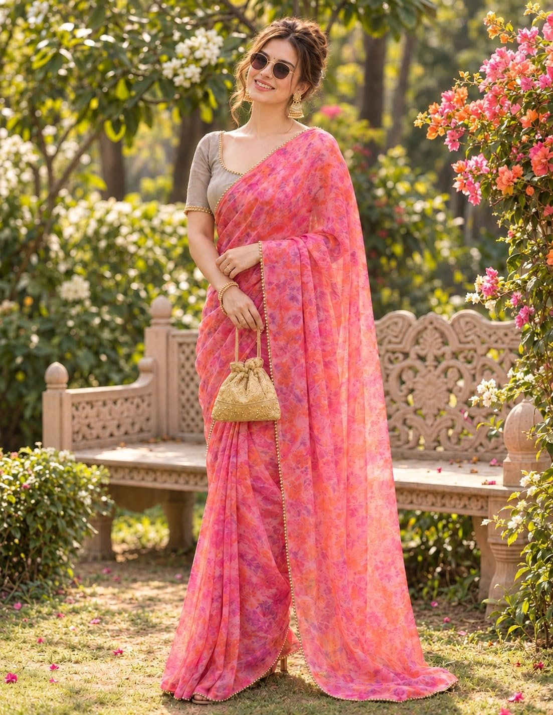 Womens Pure Georgette Designer Saree - Image 4