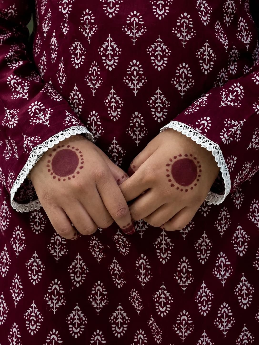 Rayon Long Kurti for Girls Printed Full Sleeve Wine - Image 2
