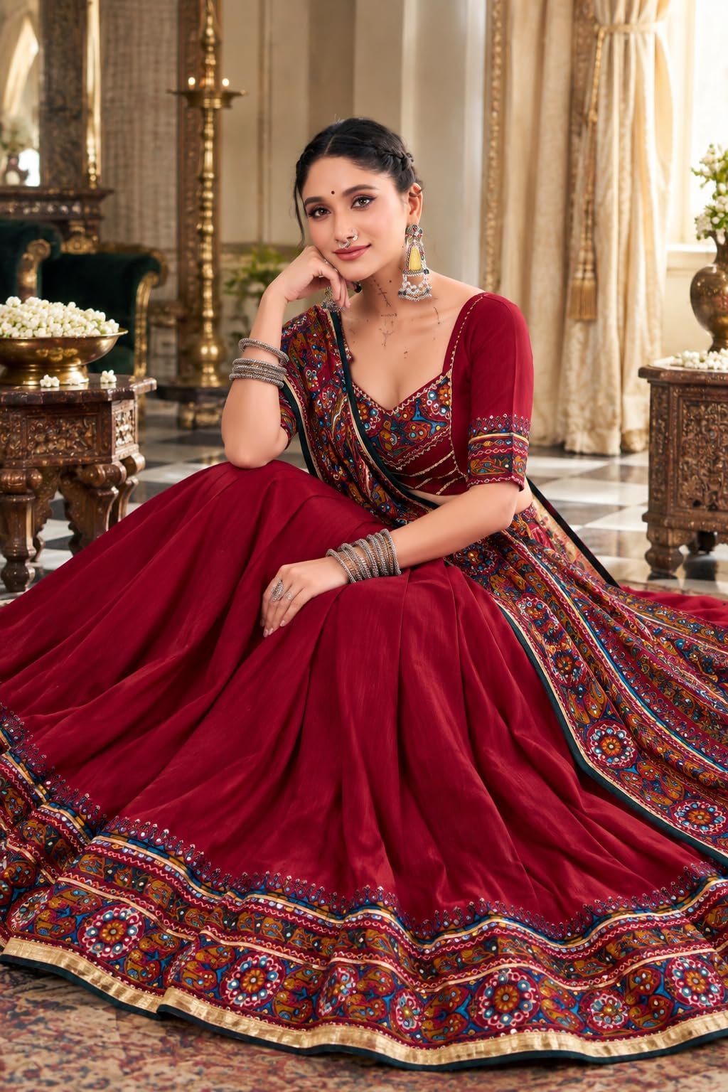 Women’s Rayon Lehenga Choli Set | Traditional Ethnic Wear for Women | Designer Festive Lehenga Choli with Dupatta | Navratri Wear (MAROON) - Image 3