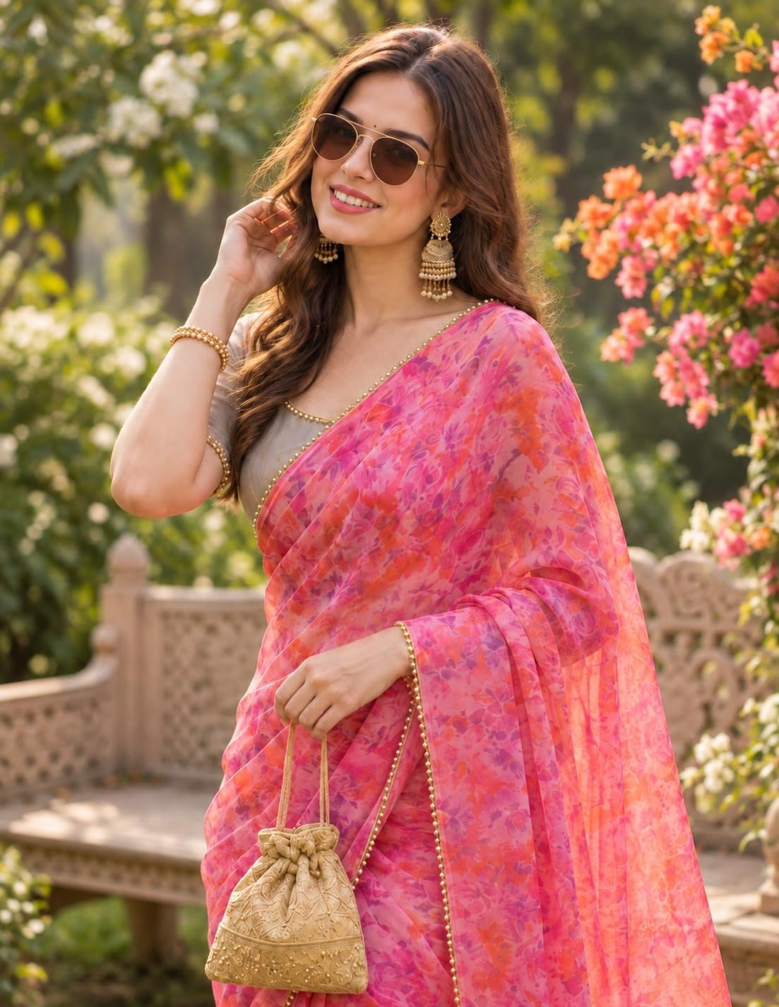 Womens Pure Georgette Designer Saree - Image 2
