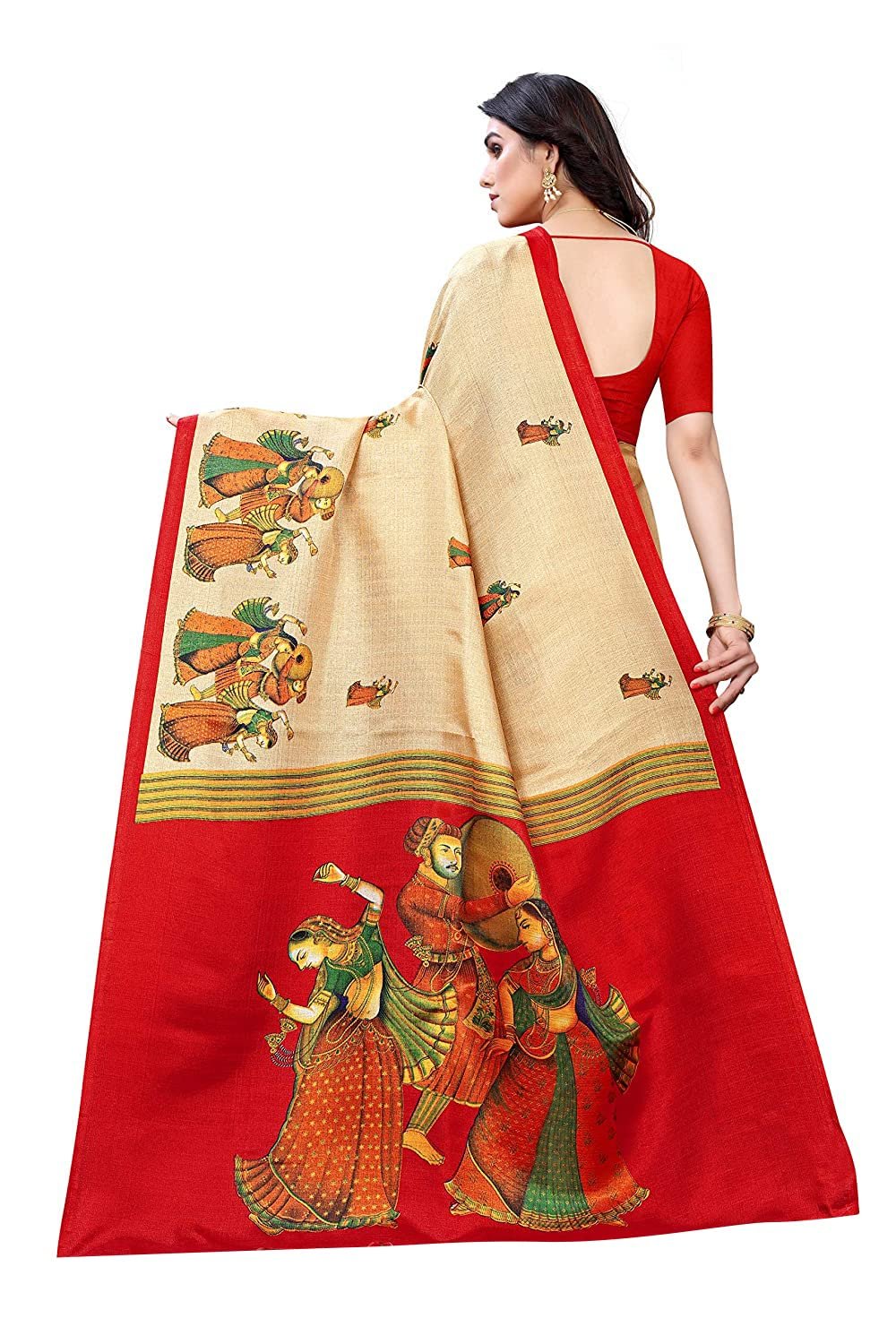 Womens Printed Art Silk Saree With Blouse Piece(RAJARANI CHICKU_Free Size) - Image 4