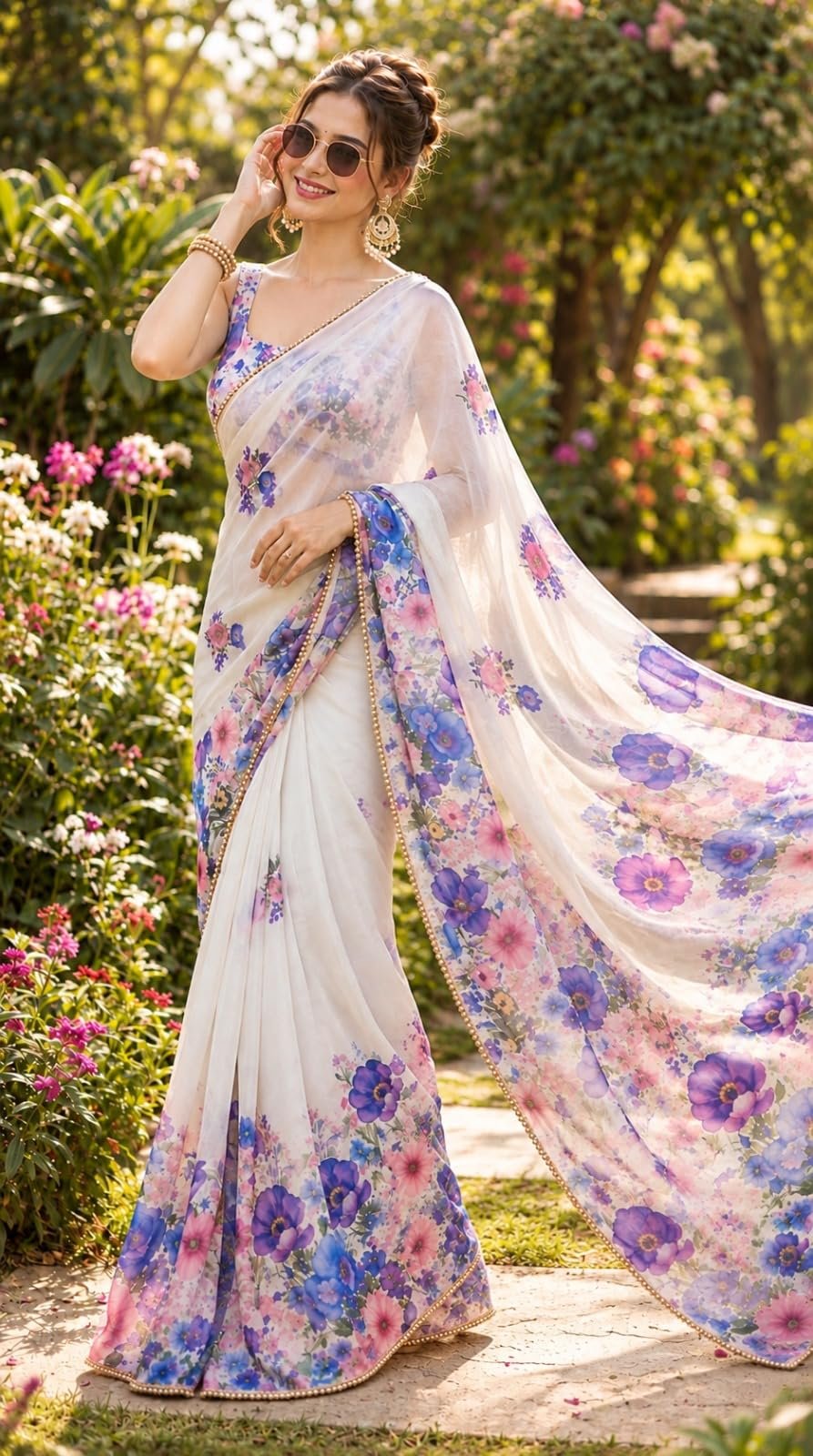 Womens Pure Georgette Floral Printed Designer Saree | Elegant Daytime Wear - Image 6