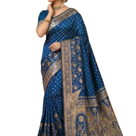 Women's Pure Kanjivaram Silk Sarees Latest Banarasi Saree For Woman Soft Sari Party Design Wear Pattu Cotton With Blouse Piece Wedding Sadi Ladies 2026 collection (Jiya Peacock Blue)