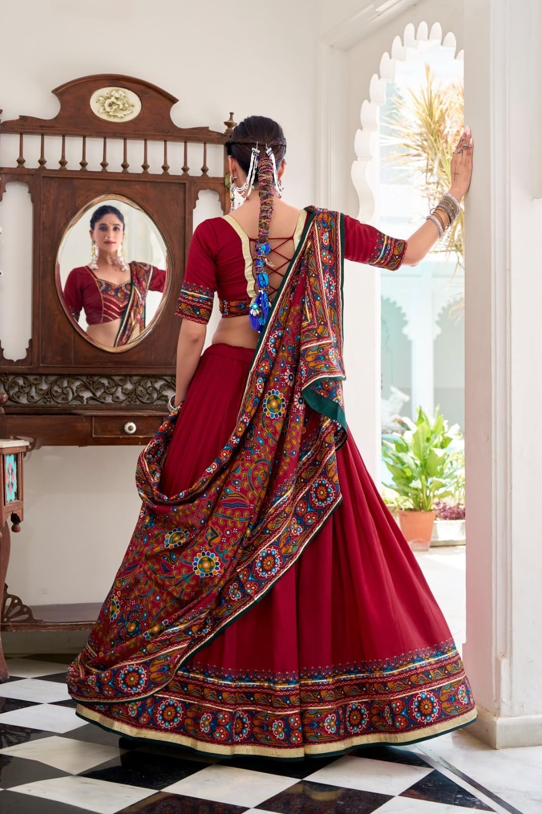 Women’s Rayon Lehenga Choli Set | Traditional Ethnic Wear for Women | Designer Festive Lehenga Choli with Dupatta | Navratri Wear (MAROON) - Image 5