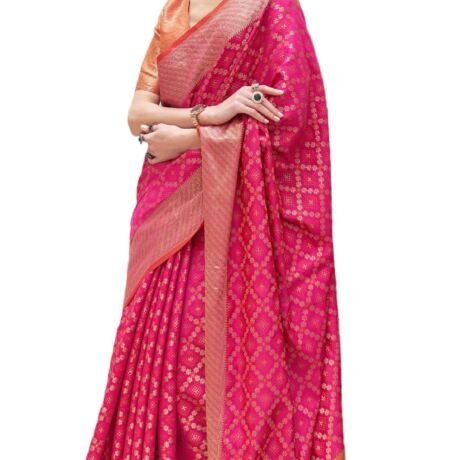 Women's Patola Silk Saree With Unstitched Boluse Piece (RANI)