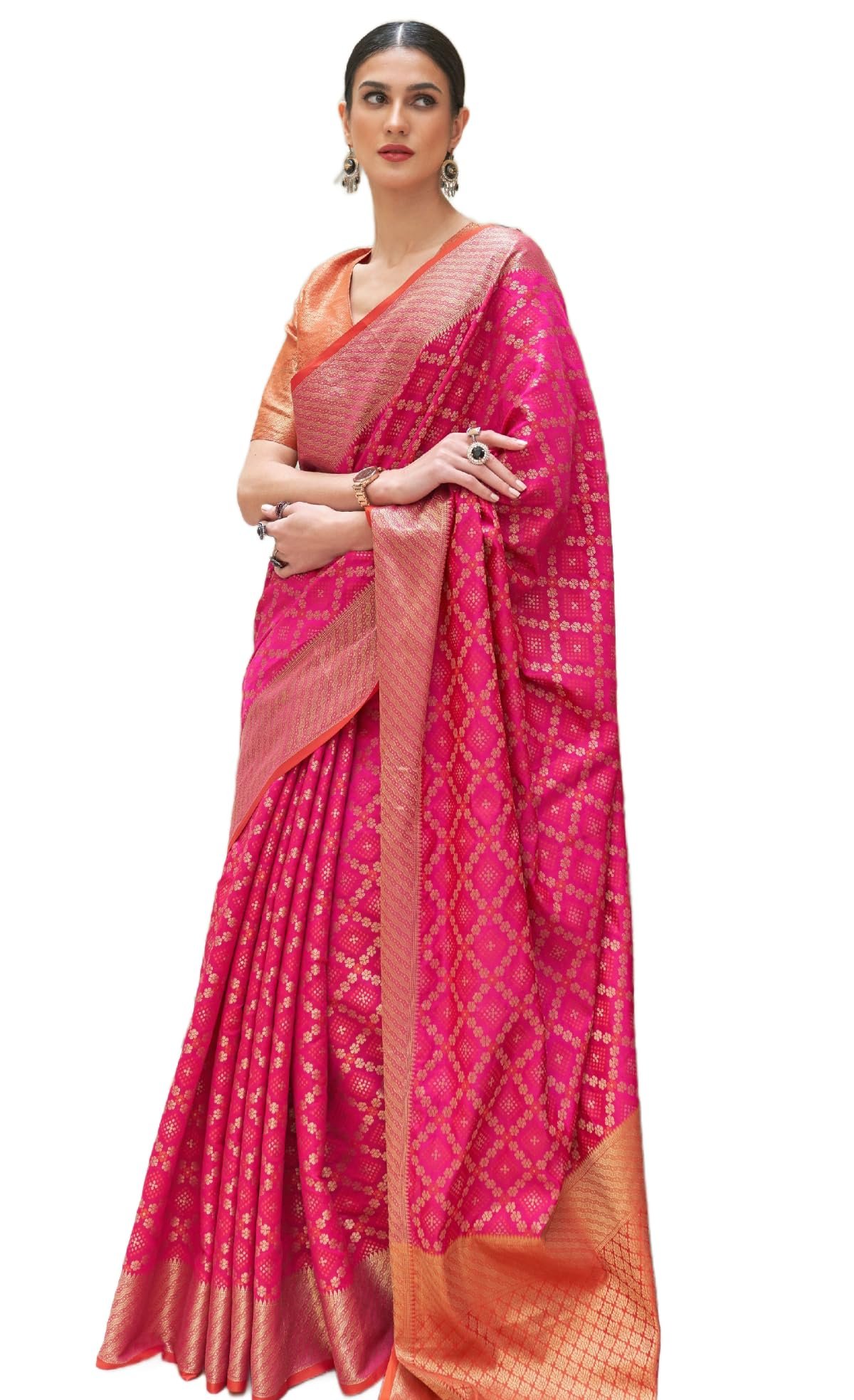 Women's Patola Silk Saree With Unstitched Boluse Piece (RANI)