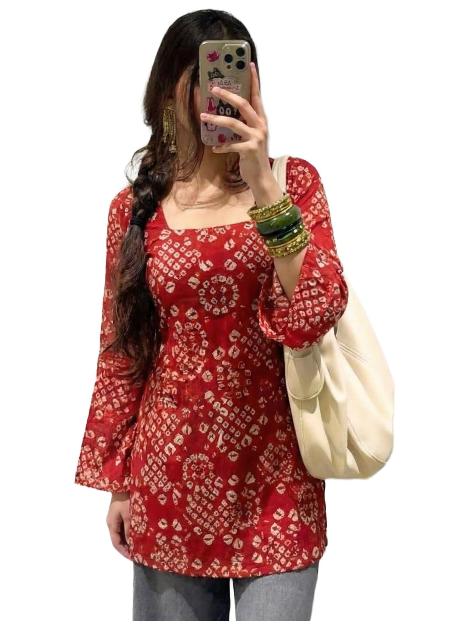Women's Viscose Blend Printed Short Kurti (NABILA RED-VKS02_S-VKS02_Red -VKS02_Small)