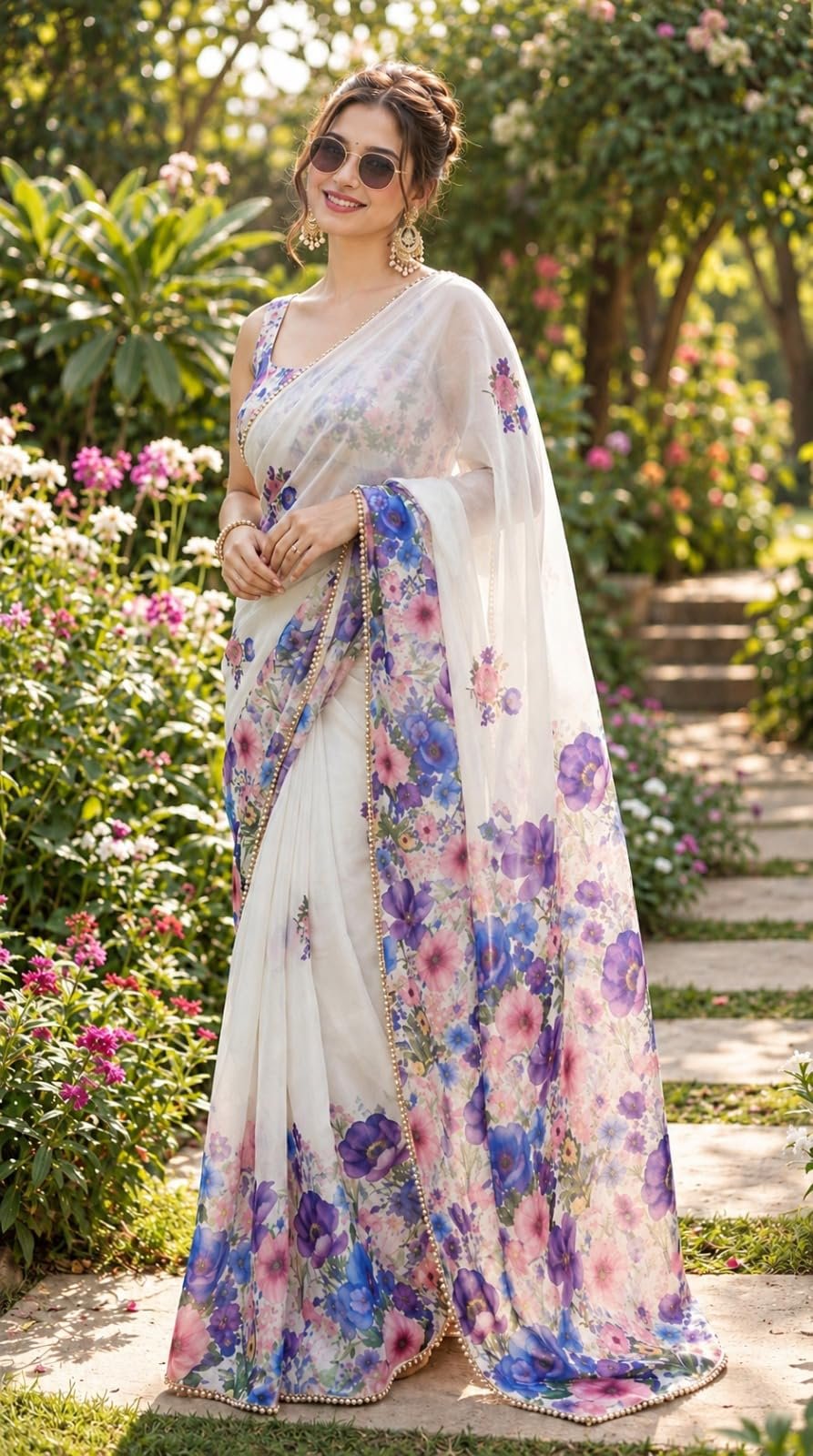 Womens Pure Georgette Floral Printed Designer Saree | Elegant Daytime Wear - Image 4