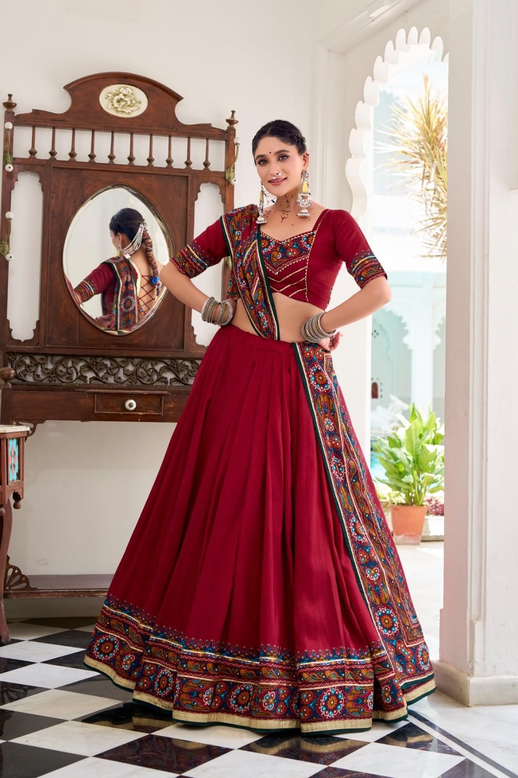 Women’s Rayon Lehenga Choli Set | Traditional Ethnic Wear for Women | Designer Festive Lehenga Choli with Dupatta | Navratri Wear (MAROON) - Image 4
