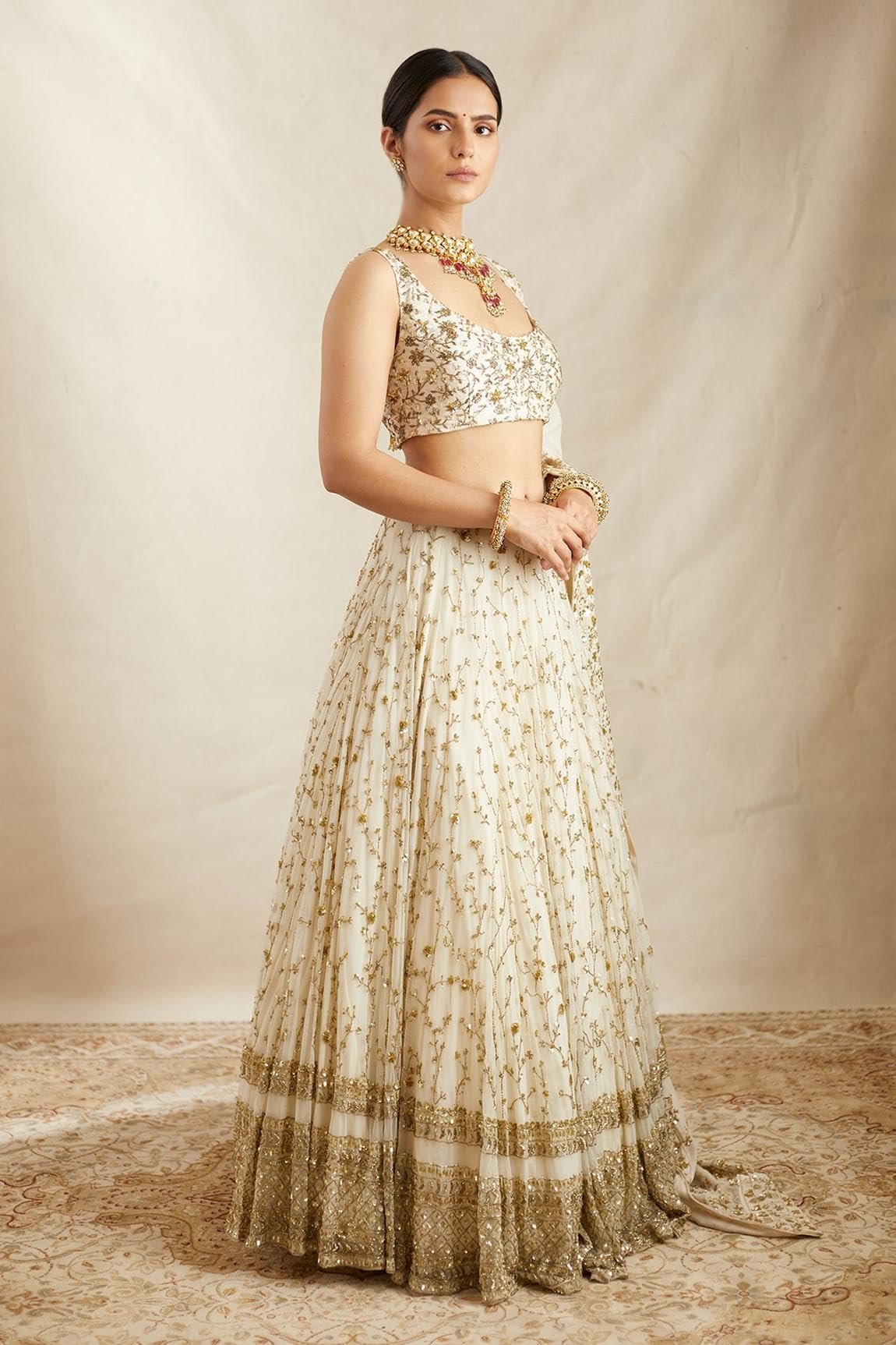 Georgette Zari Embroidered Work White Semi-Stitched Lehenga Choli For Women - Image 7