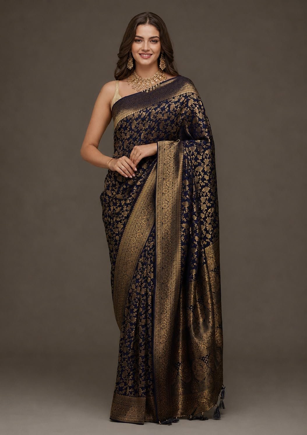 Womens Trendy Banarasi Kanjivaram Silk Saree with Blouse Material - Image 2