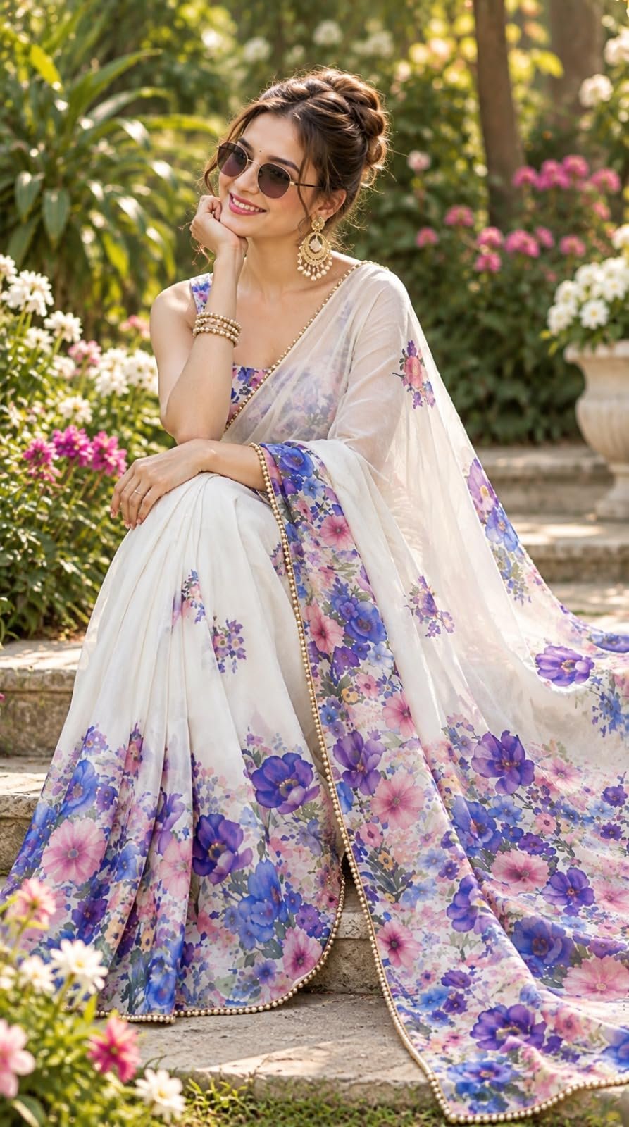 Womens Pure Georgette Floral Printed Designer Saree | Elegant Daytime Wear - Image 2