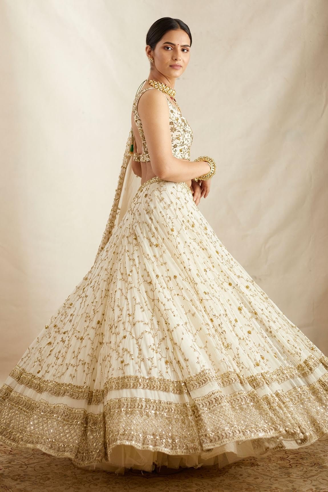 Georgette Zari Embroidered Work White Semi-Stitched Lehenga Choli For Women - Image 4