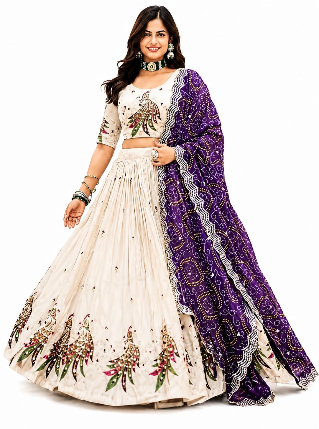 Women’s Vichitra Fabric Embroidered Semi-Stitched Lehenga Choli with Dupatta | Designer Bridal Lehenga Set for Wedding | Heavy Embroidery Work for Women