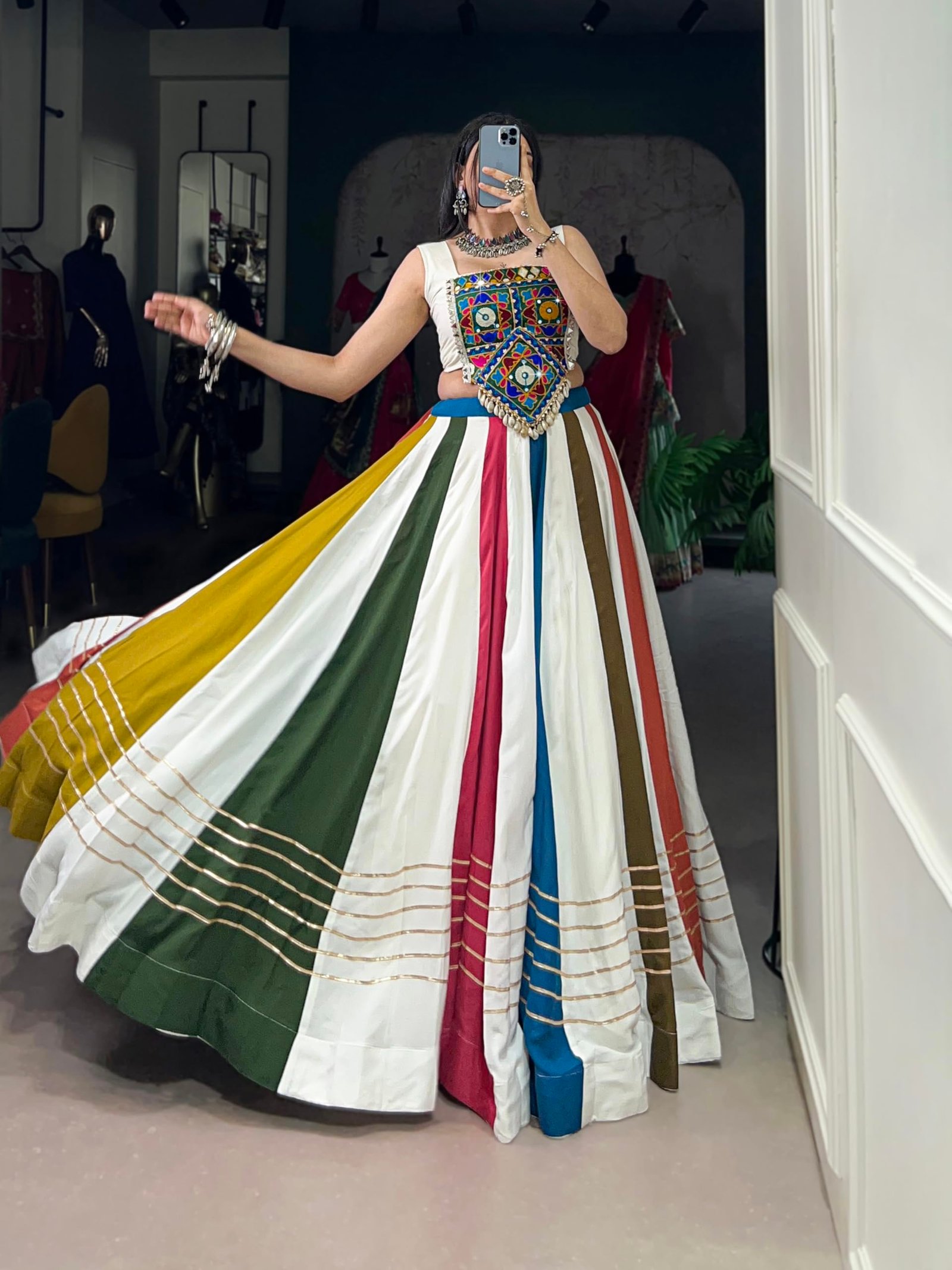 TWAMEKA ENTERPRISE Women's Dola Silk Lehenga Choli Printed Lehenga with Foil Work Traditional Ethnic Wear with Unstitched Blouse Piece for Wedding & Festive Occasions (GAMTHI) - Image 4