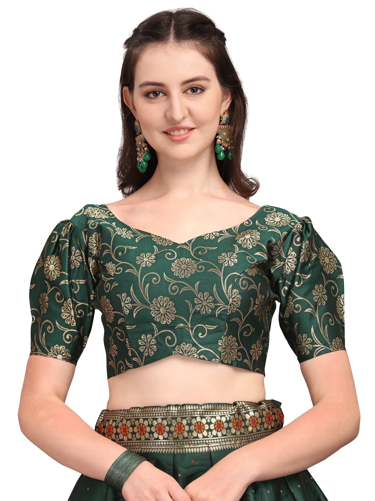 Women's Jacquard Semi-Stitched Lehenga choli (Arambh-D-Green_Green_Free Size) - Image 5