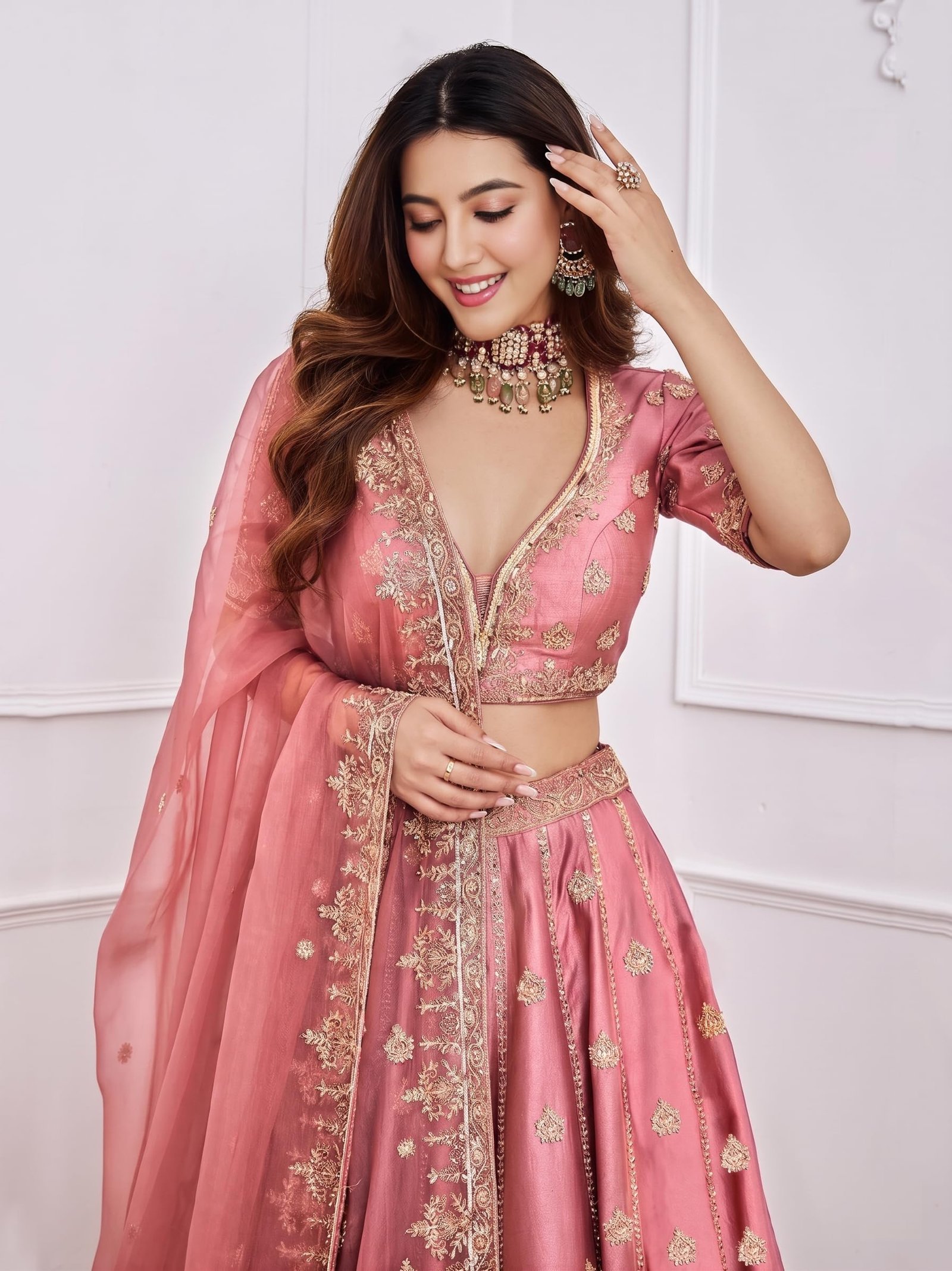 Women’s Bridal Silk Lehenga Choli Set with Intricate Embroidery and Dupatta for Wedding Reception Festive Celebration (Pink) - Image 5
