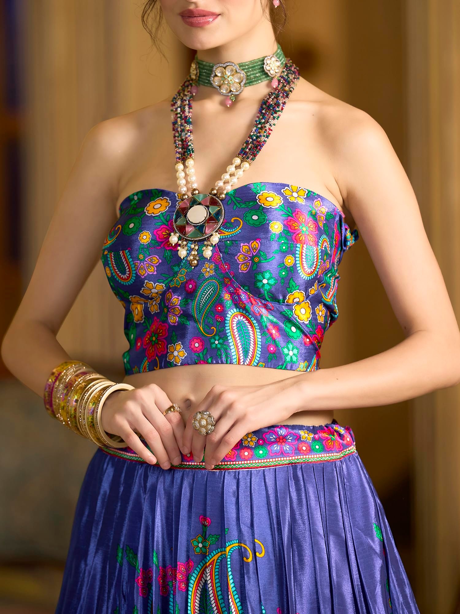 Women's Chinon/Art Silk Semi-Stitched Lehenga choli (Hiya-Blue_Free Size) - Image 5