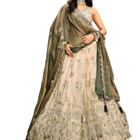 Women's Dori, Sequins and Thread Embroidered Work Cosmos Silk Lehenga Choli With Dupatta (6019-Green-Women-Lehenga-Choli-Latest; Free size)