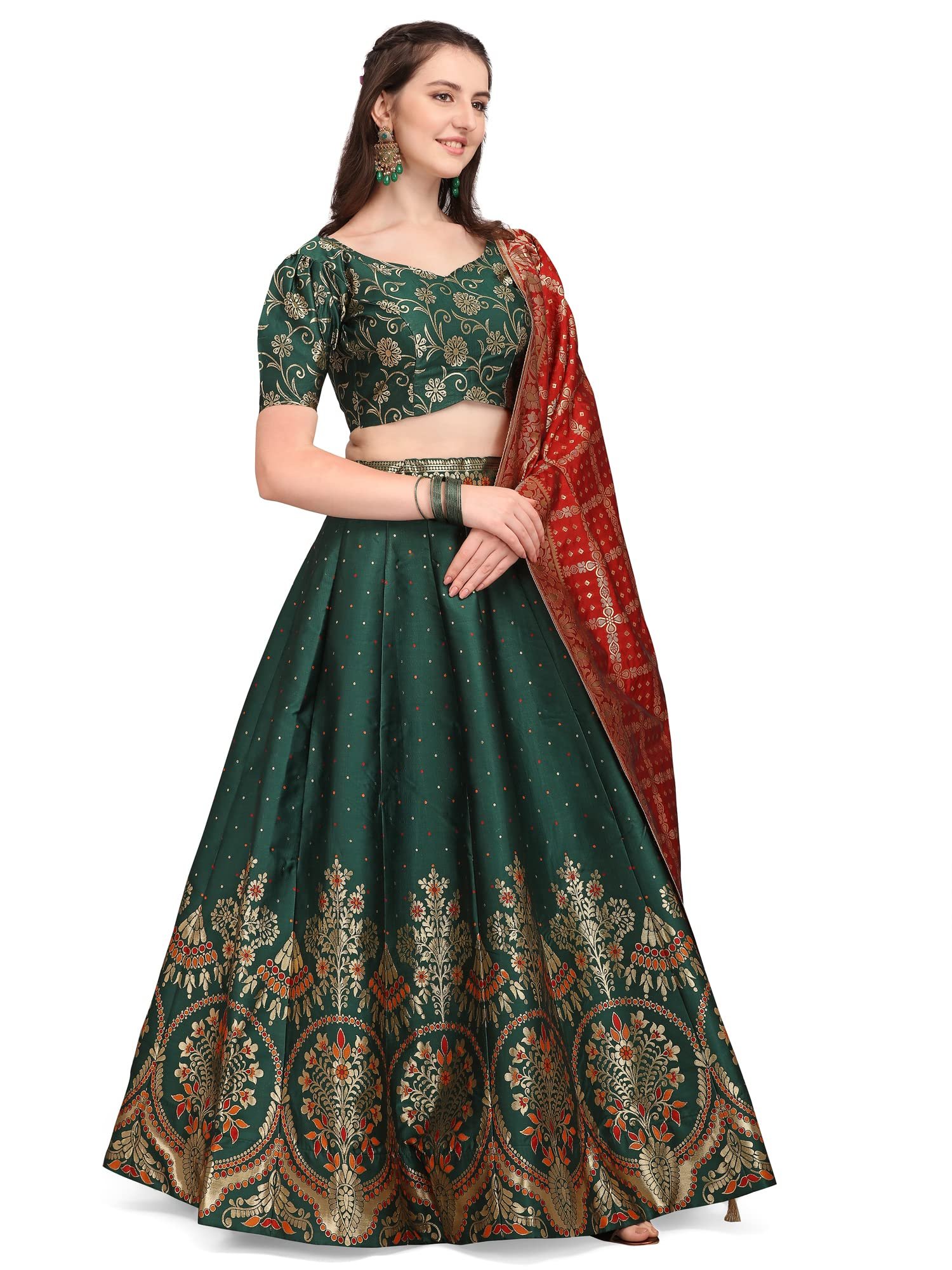Women's Jacquard Semi-Stitched Lehenga choli (Arambh-D-Green_Green_Free Size) - Image 4