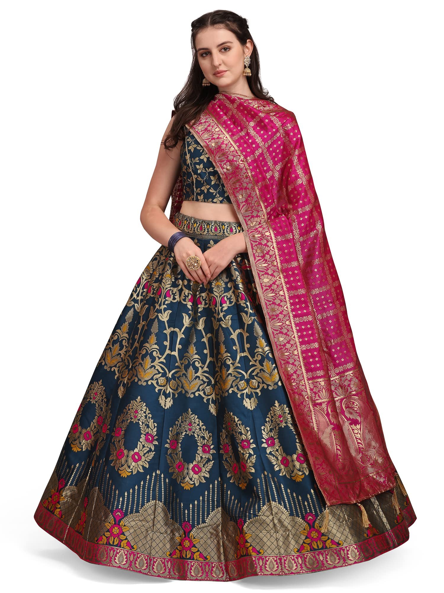 Women's Jacquard Semi-Stitched Lehenga choli (Amayra-Rama_Rama_Free Size)