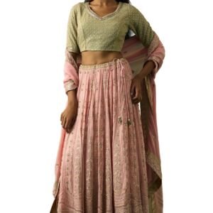 Women’s Green Embroidered Blouse with Skirt and Dupatta Set - (SP12865-401196)