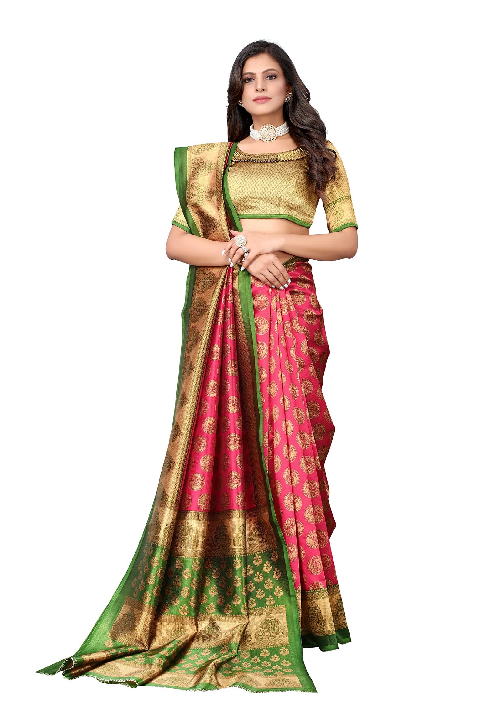 Women's Jacquard Art Silk Standard Length Saree (Alifa Pink_R - Image 3