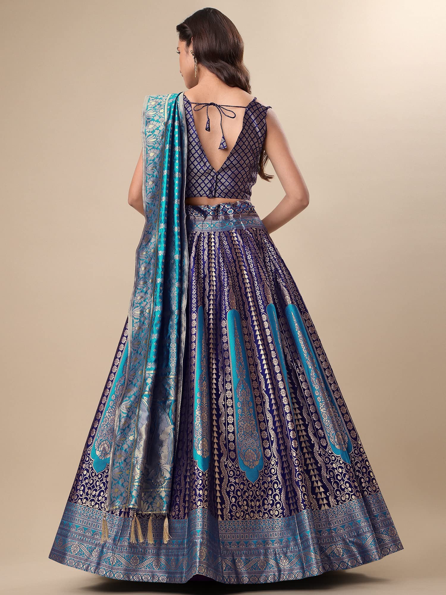 Women's Jacquard Semi-Stitched Lehenga choli (Lihaaz-Navy-Blue_Navy-Blue_Free Size) - Image 3