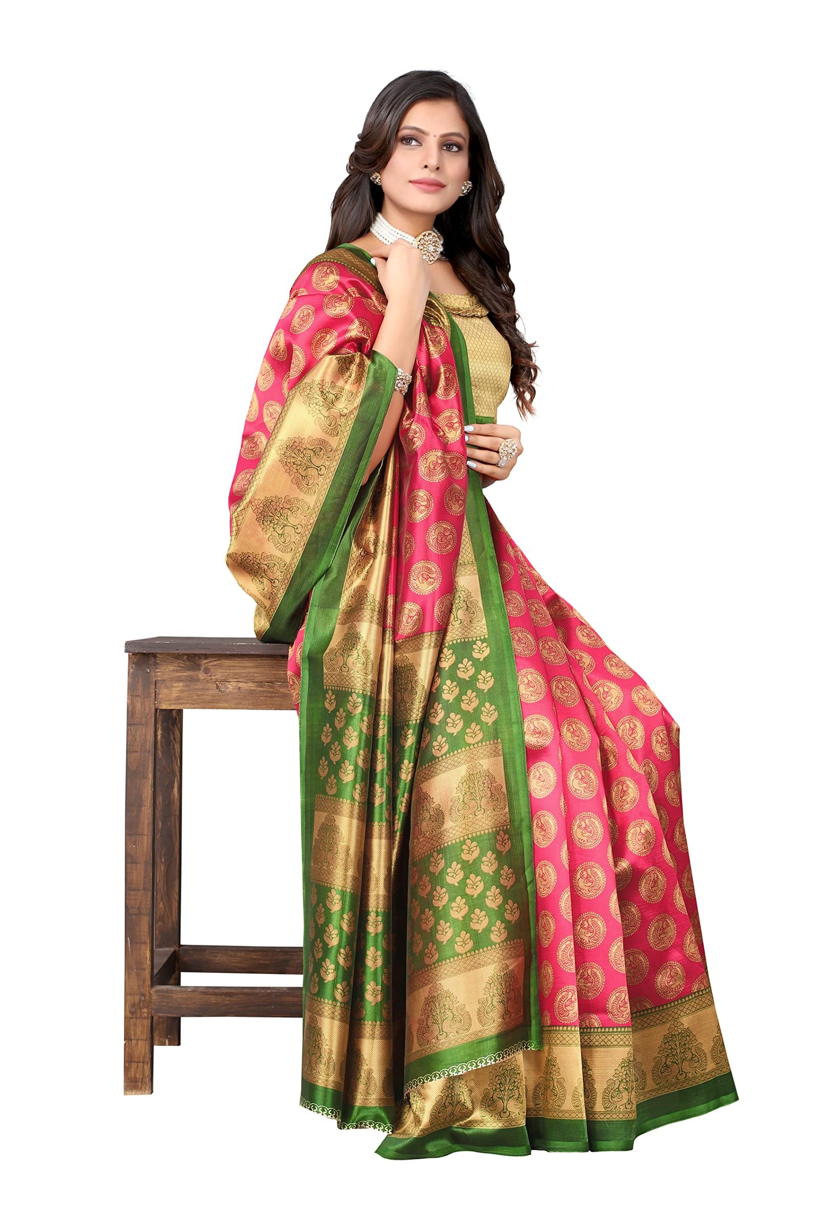 Women's Jacquard Art Silk Standard Length Saree (Alifa Pink_R - Image 5