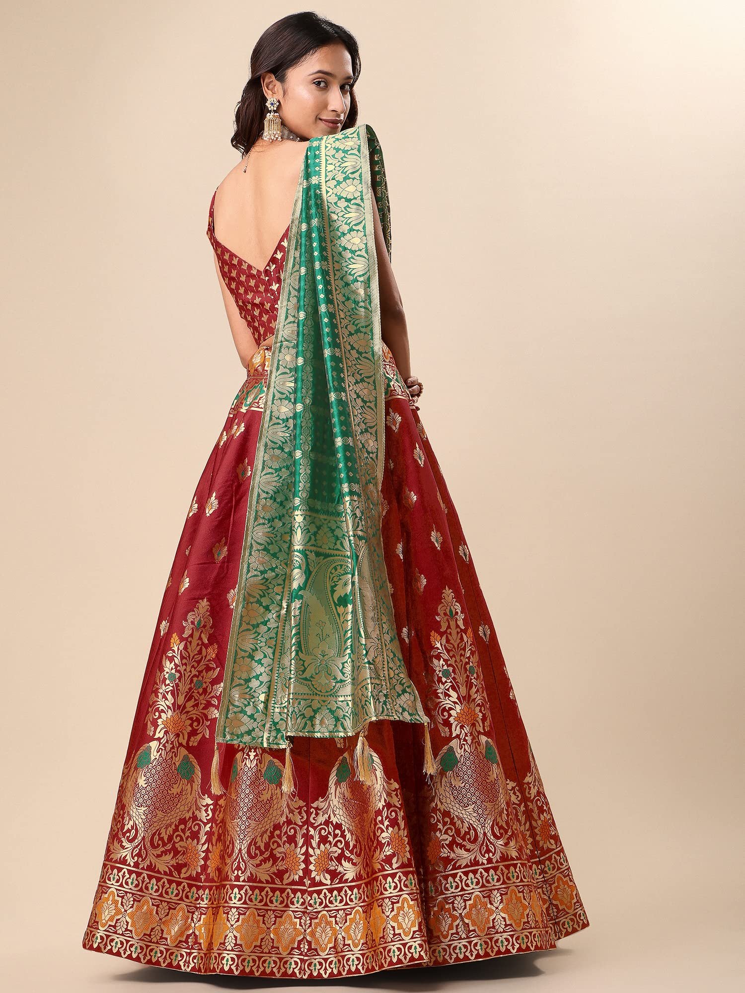Women's Jacquard Semi-Stitched Lehenga choli (Indra-Red_Red_Free Size) - Image 3
