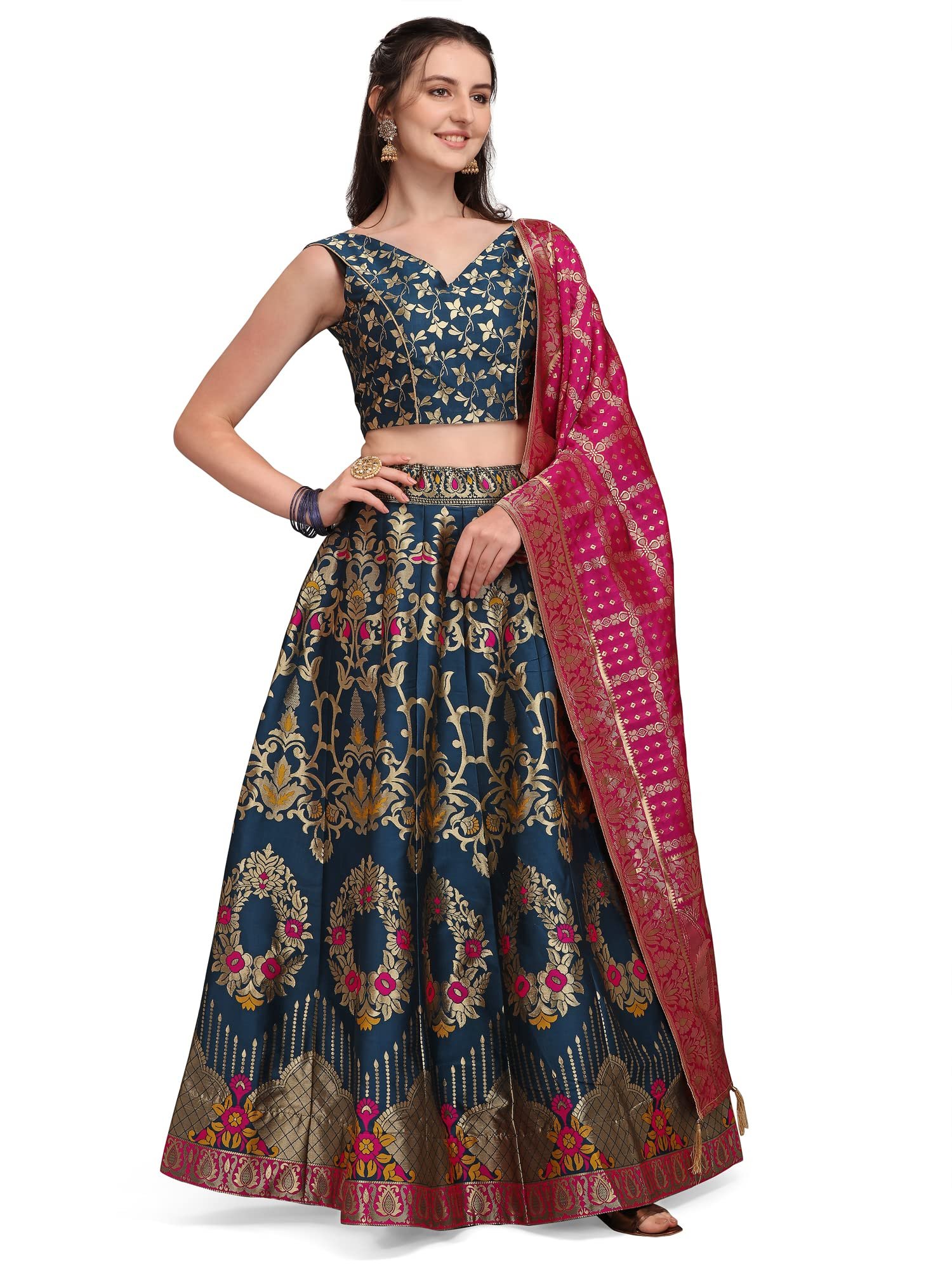 Women's Jacquard Semi-Stitched Lehenga choli (Amayra-Rama_Rama_Free Size) - Image 4