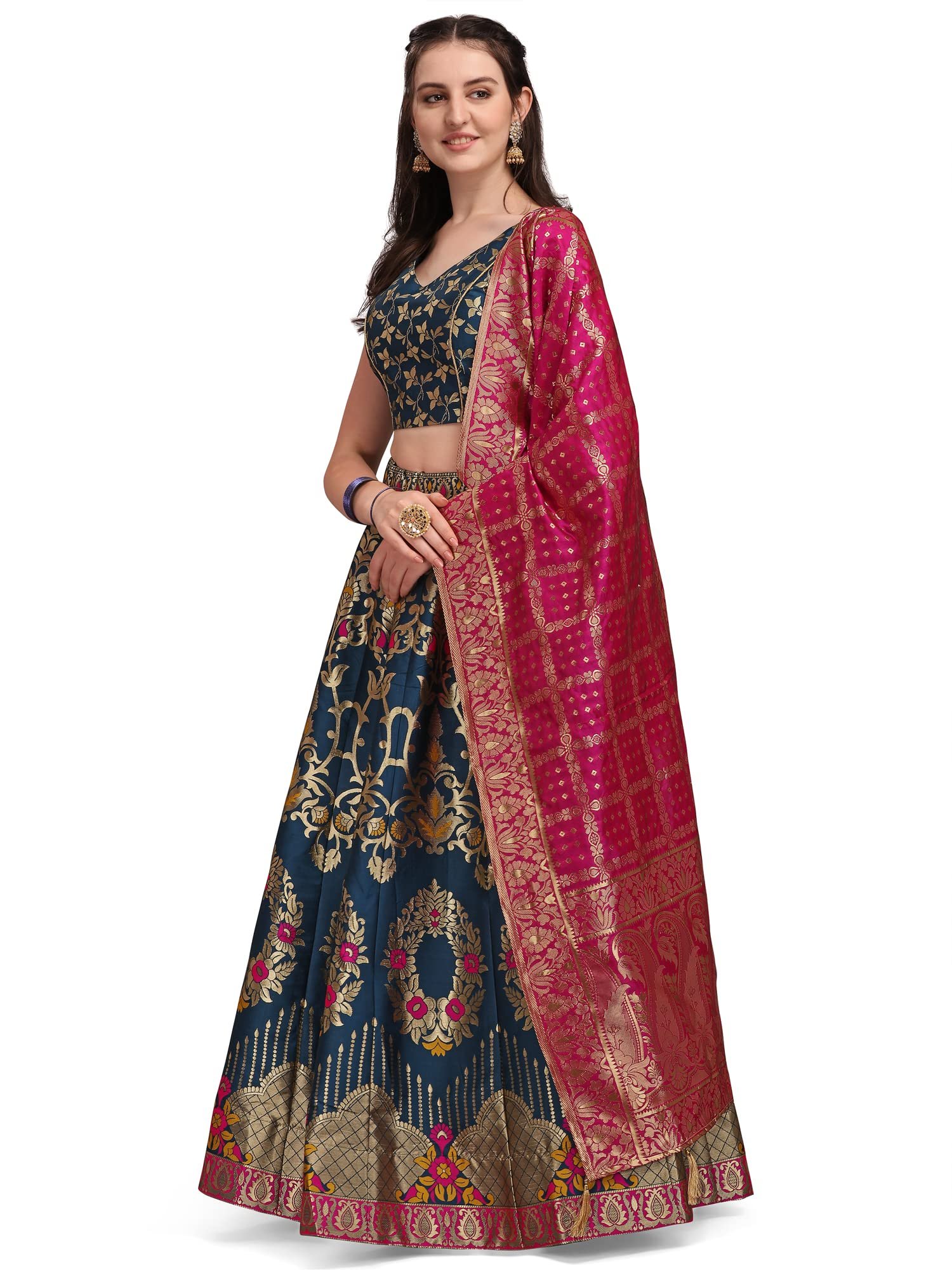 Women's Jacquard Semi-Stitched Lehenga choli (Amayra-Rama_Rama_Free Size) - Image 3