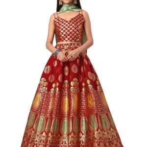 Women's Jacquard Semi-Stitched Lehenga choli (Chahat-Maroon_Maroon_Free Size)
