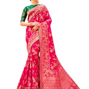 Women's Banarasi Pure Kanjivaram Style Silk Saree With Blouse Piece for Wedding (37765 color) (Magenta)
