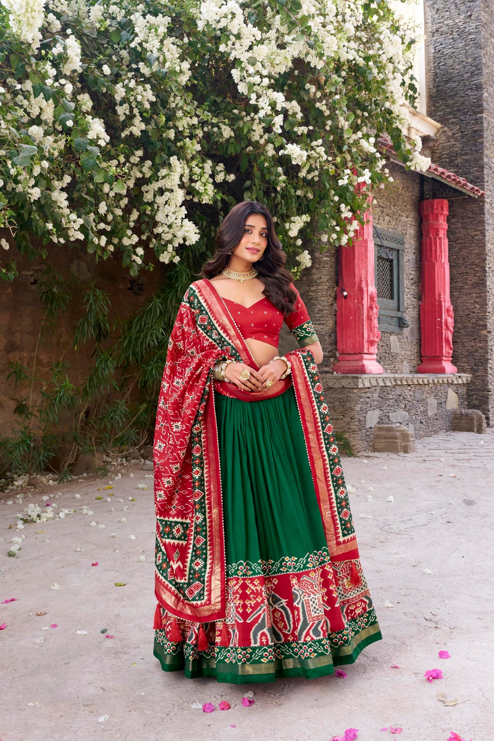 Elegant Tusser Silk Lehenga Choli for Women | Lehenga with Dupatta | Festive & Ethnic Set (CHAMELI GREEN) - Image 3