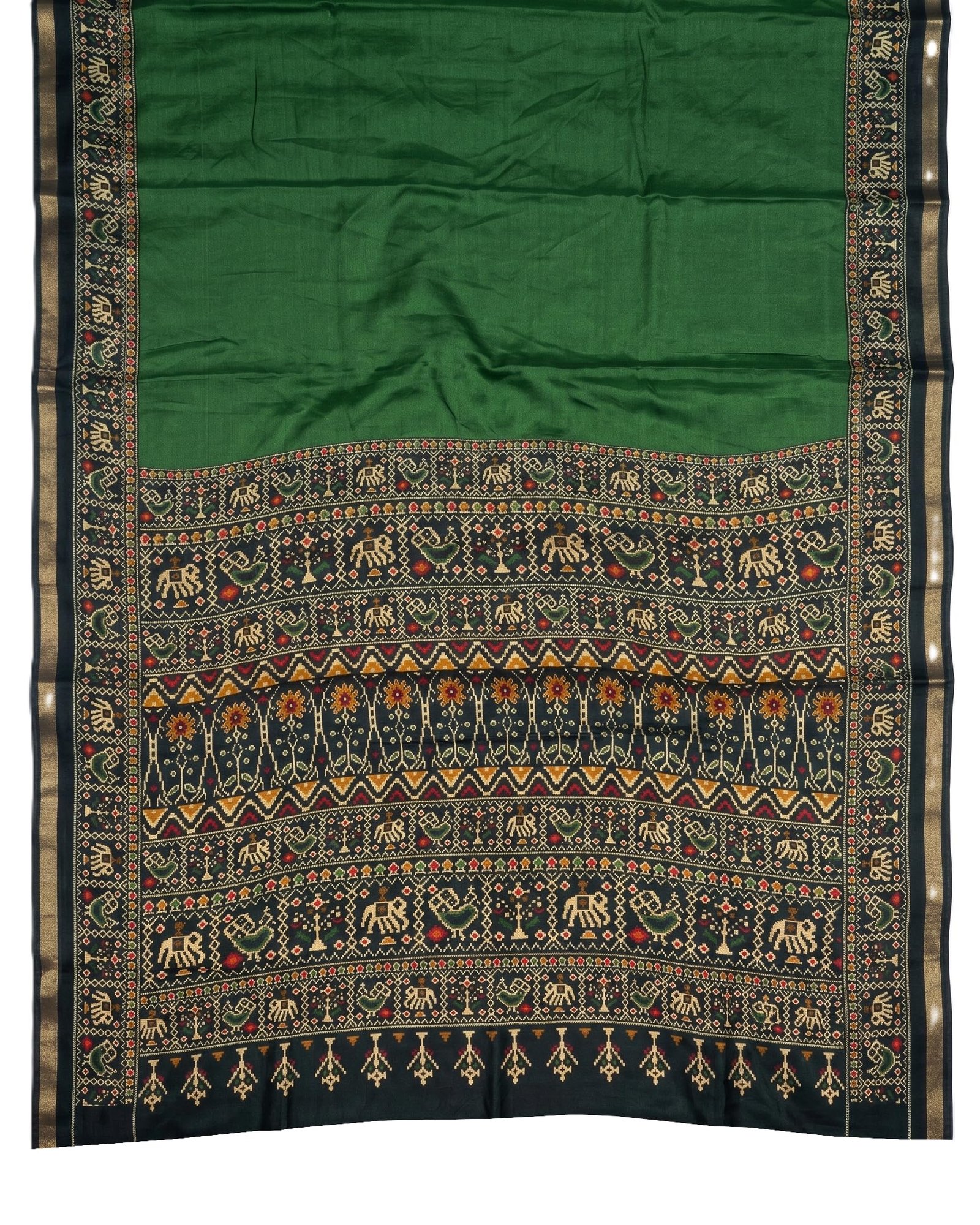 Woven Kanjivaram Printed Malmal Cotton Jari Border Saree (Available in 12 colours/designs) (Light Green) - Image 5