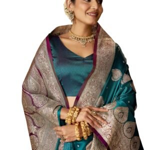 Women's Zari Titan Satin Banarasi Silk Saree For Wedding With Gold Zari Woven With Unstitched Blouse Piece