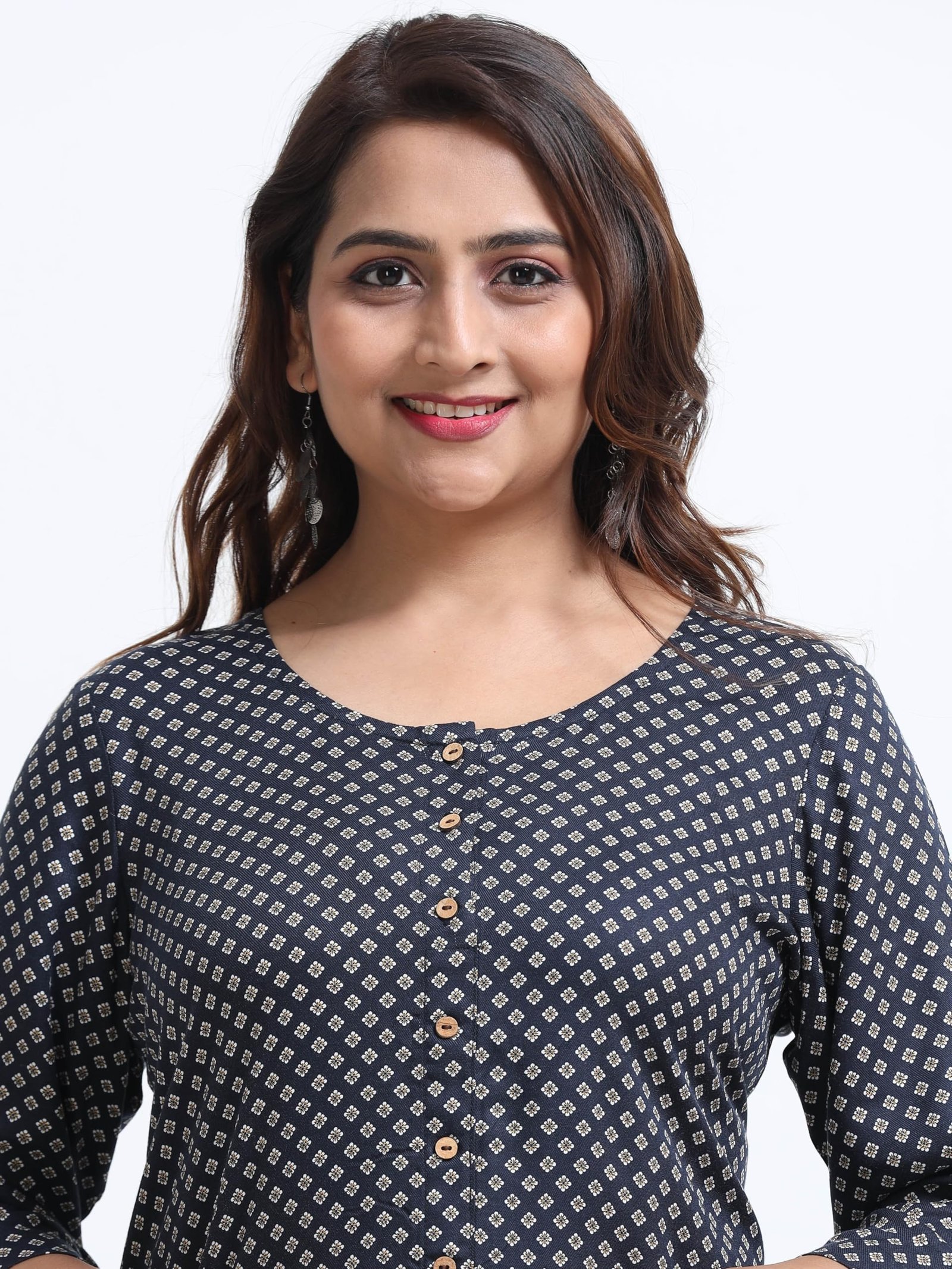 Women's Rayon Kurti - Navy Blue Printed Straight Kurta for Women - 3/4 Sleeve Ethnic Office Casual Tunic Top - Image 5
