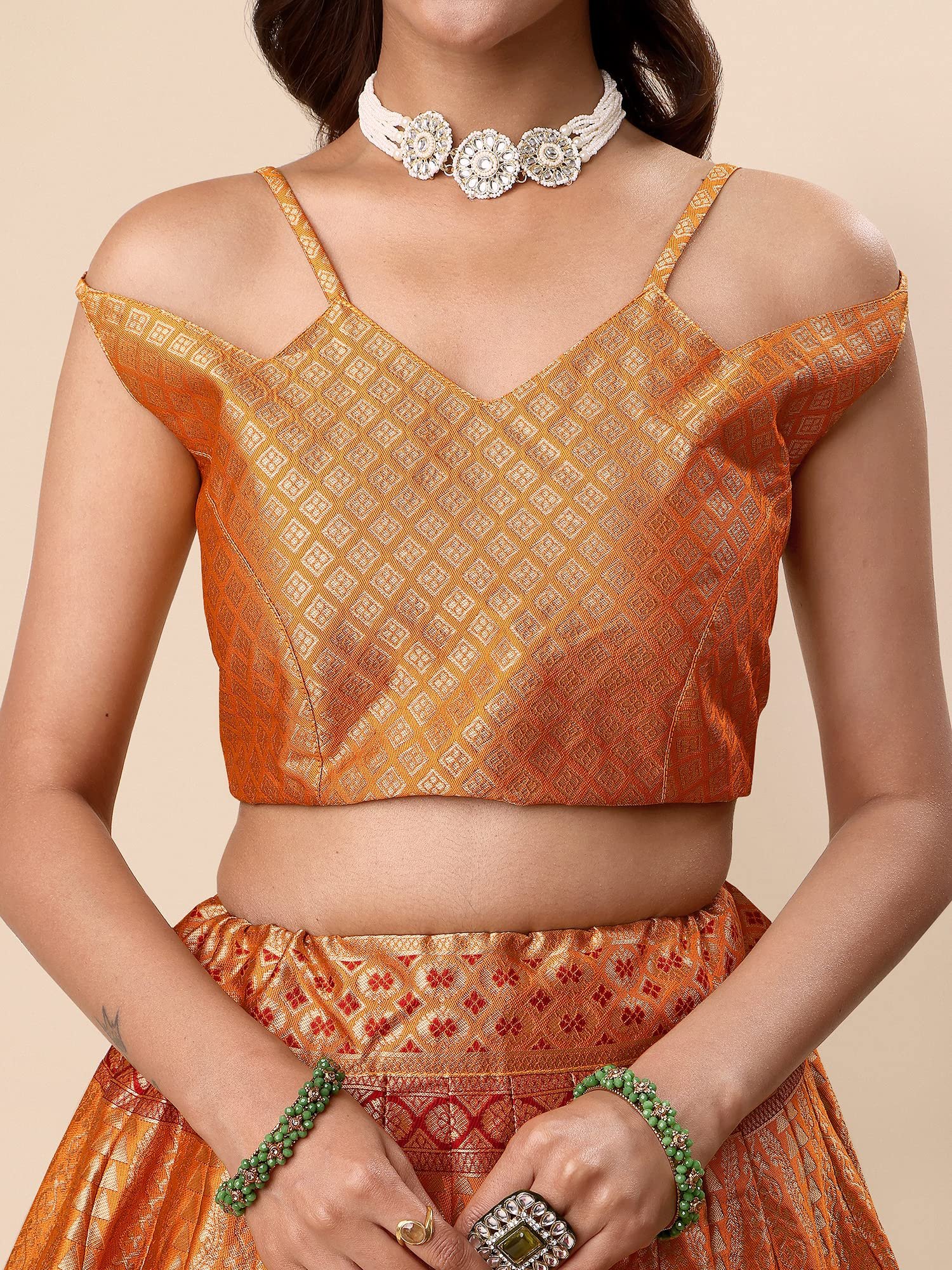 Women's Jacquard Semi-Stitched Lehenga choli (Lihaaz-Yellow_Yellow_Free Size) - Image 5