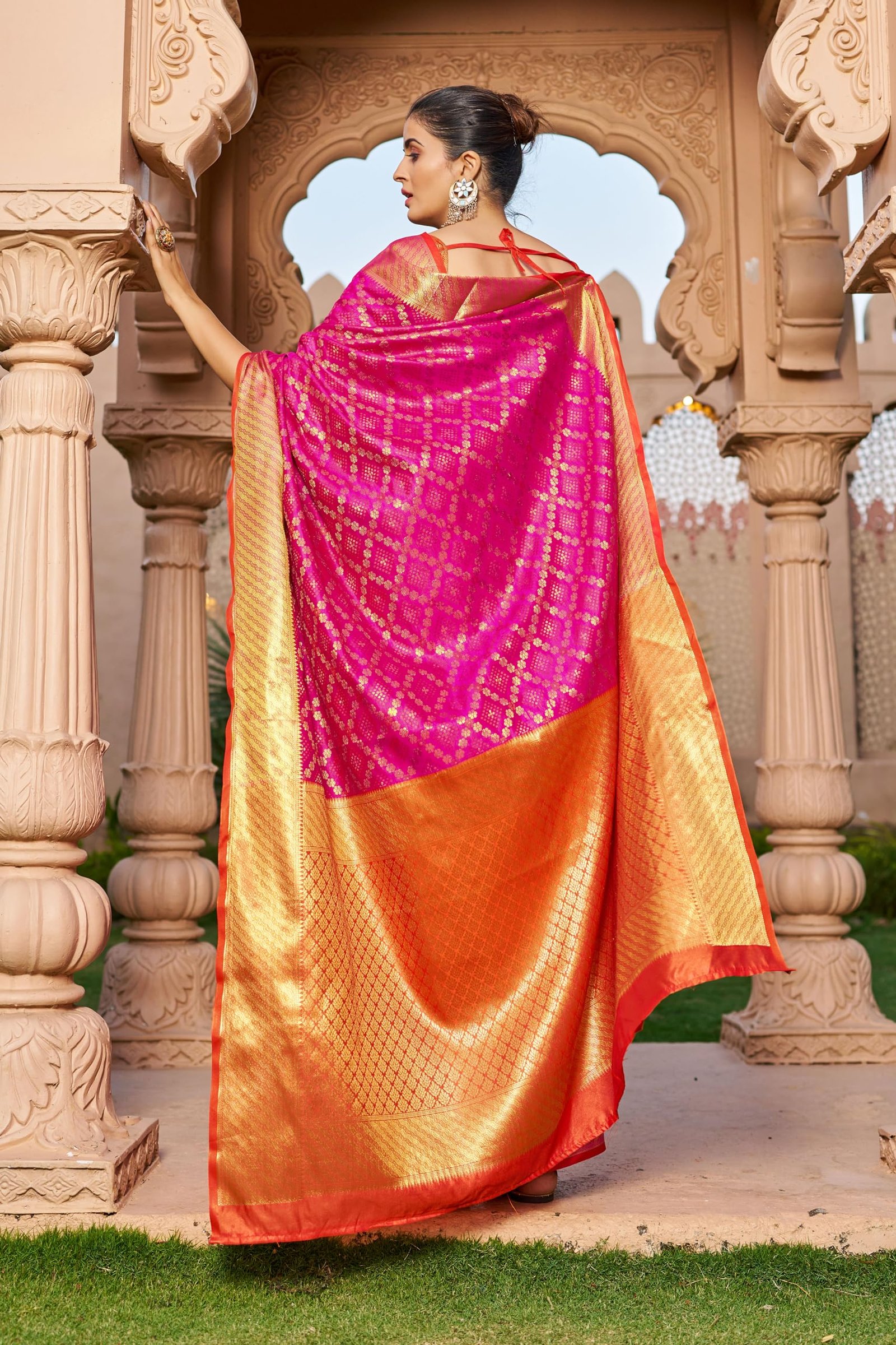 Women's Patola Silk Saree With Unstitched Boluse Piece (RANI) - Image 2