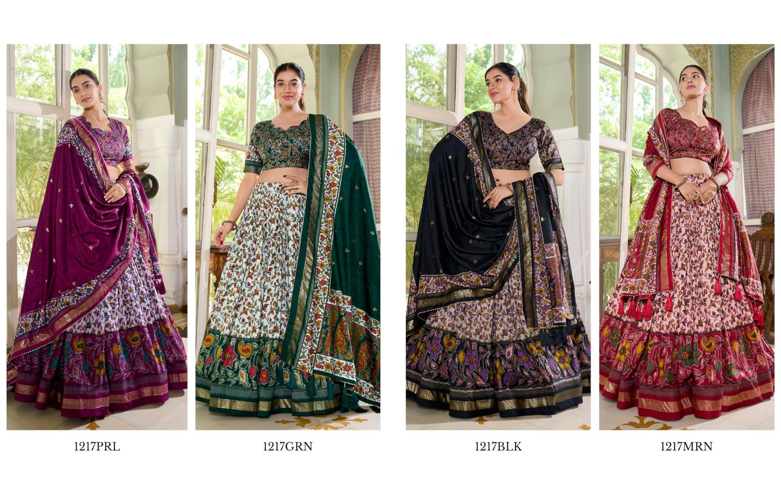 Women's Trending Designeer Tussar Silk Lehenga Choli Print with Foil Work With Unstitched Blouse Patola Print Adorned with Foil Work For Navrati || Wedding || Festival (1217 PURPLE) - Image 7