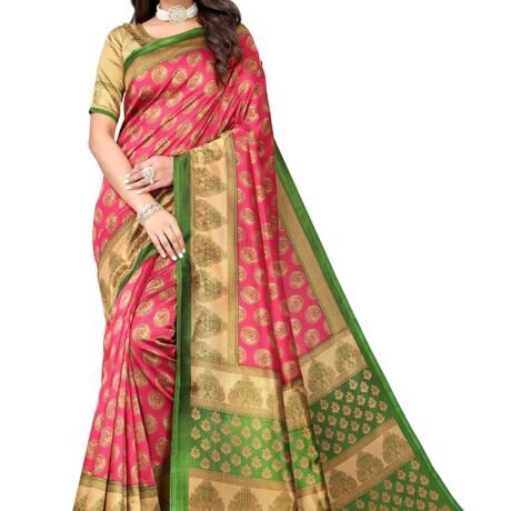 Women's Jacquard Art Silk Standard Length Saree (Alifa Pink_R