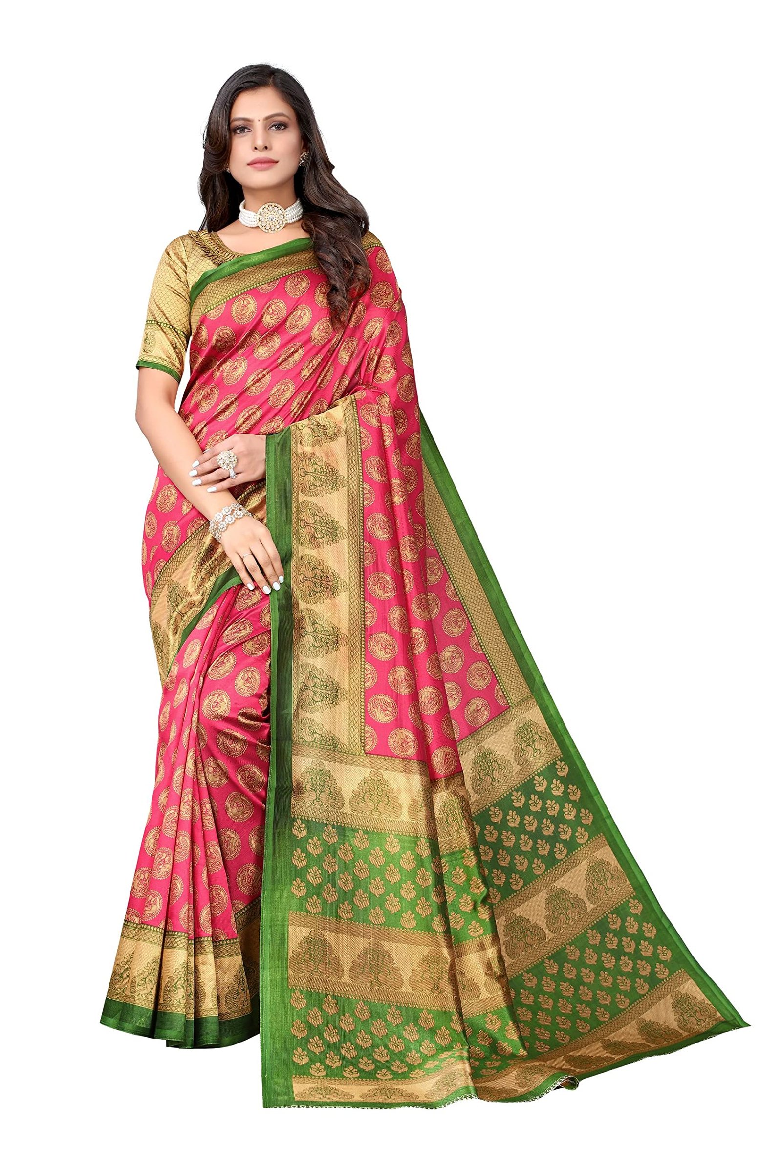 Women's Jacquard Art Silk Standard Length Saree (Alifa Pink_R