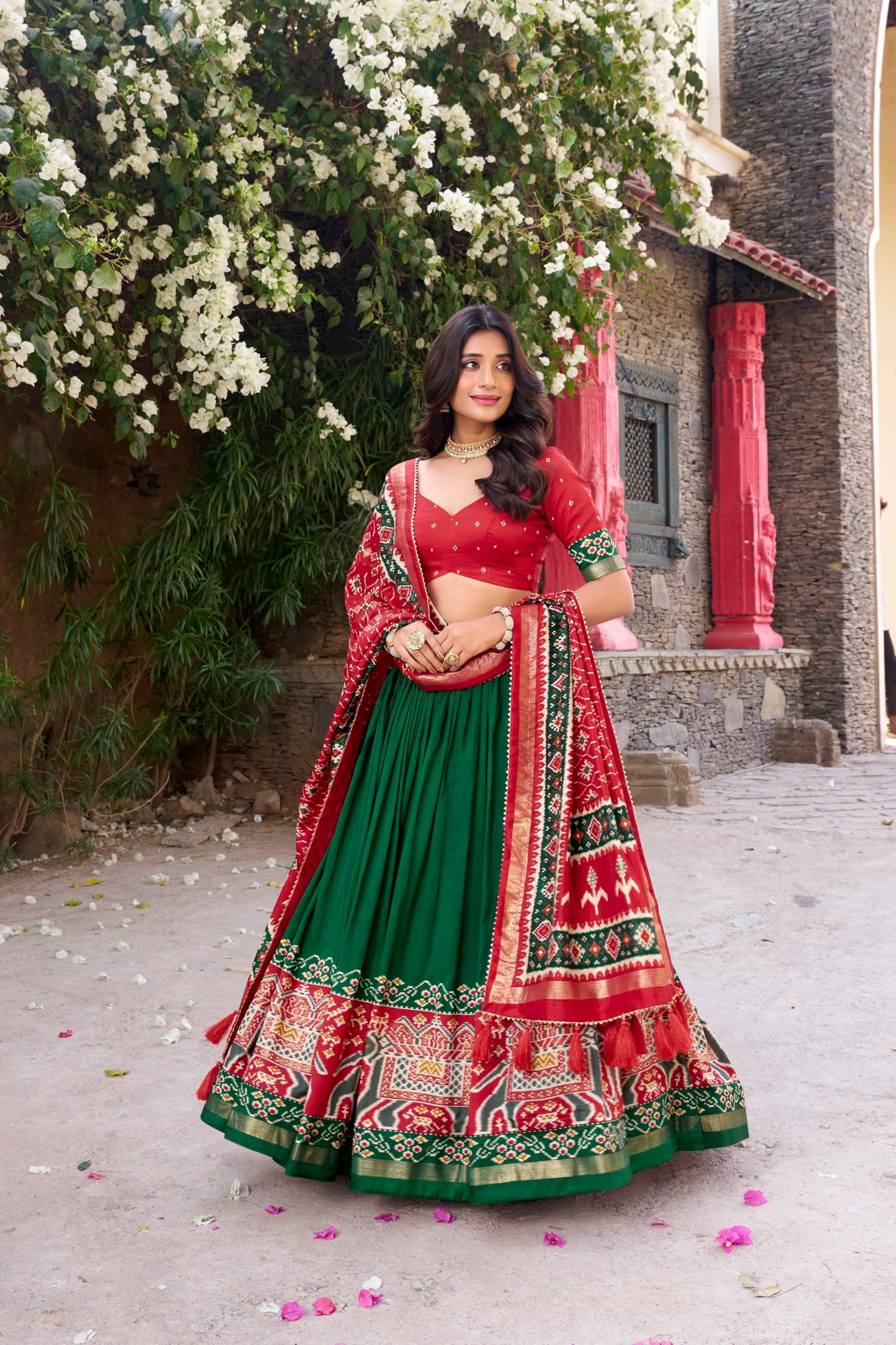 Elegant Tusser Silk Lehenga Choli for Women | Lehenga with Dupatta | Festive & Ethnic Set (CHAMELI GREEN) - Image 4