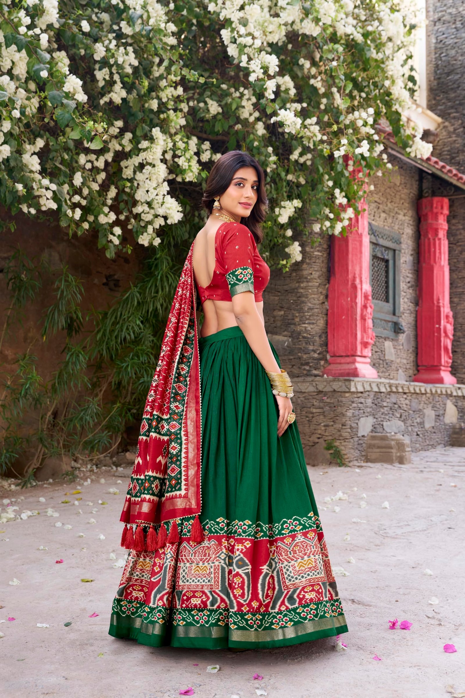 Elegant Tusser Silk Lehenga Choli for Women | Lehenga with Dupatta | Festive & Ethnic Set (CHAMELI GREEN) - Image 5