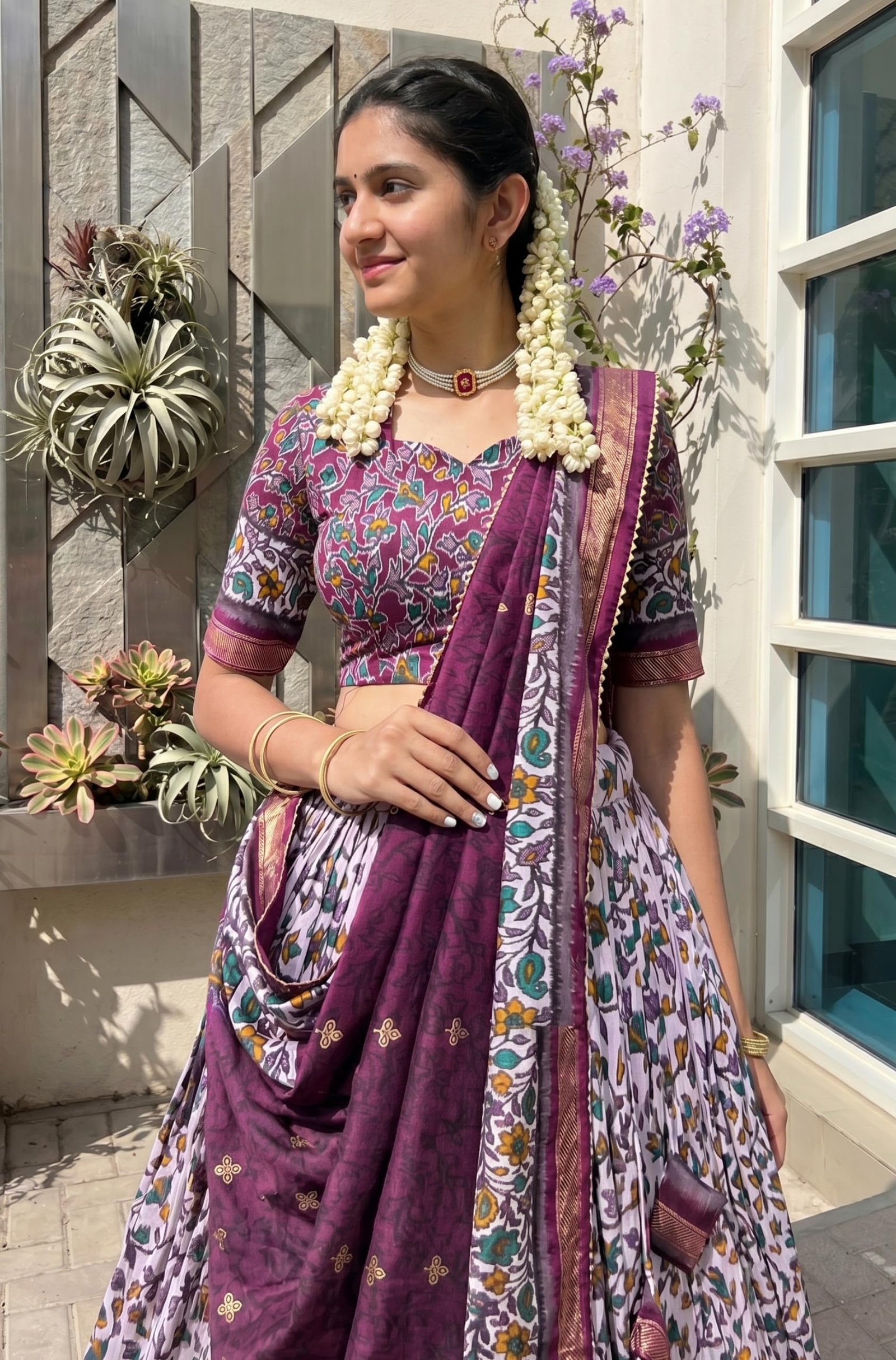 Women's Trending Designeer Tussar Silk Lehenga Choli Print with Foil Work With Unstitched Blouse Patola Print Adorned with Foil Work For Navrati || Wedding || Festival (1217 PURPLE) - Image 2
